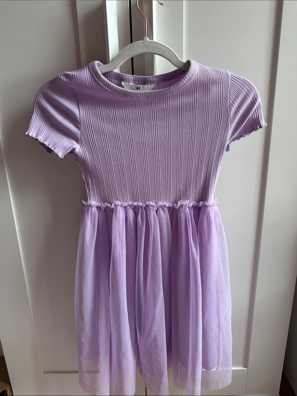 H&M Girls Lavender Short Sleeve Knit & Tulle Dress